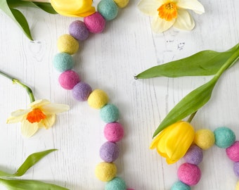 Easter Felt Ball  Garland for Kids Rooms, Living Room, Party Decor in Spring Burst Time, Easter, Spring Colours