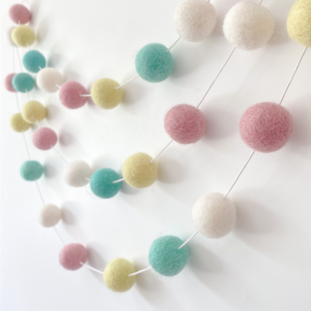 Pastel Rainbow Felt Ball Garland Pom Pom Garland Nursery Decor Party ...