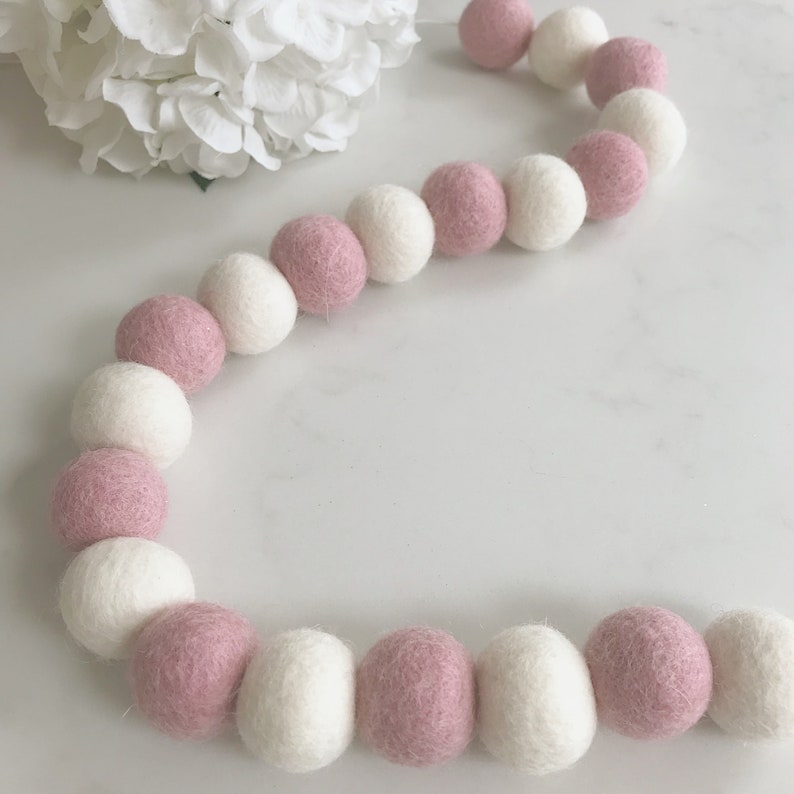 Felt Ball Garland Pink And White Nursery Decor Pom Pom Garland image 2