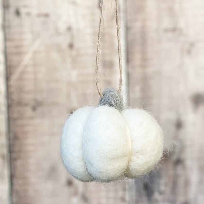 White Wool Pumpkin Hanging Decoration for Fall, Autumn, Halloween image 3