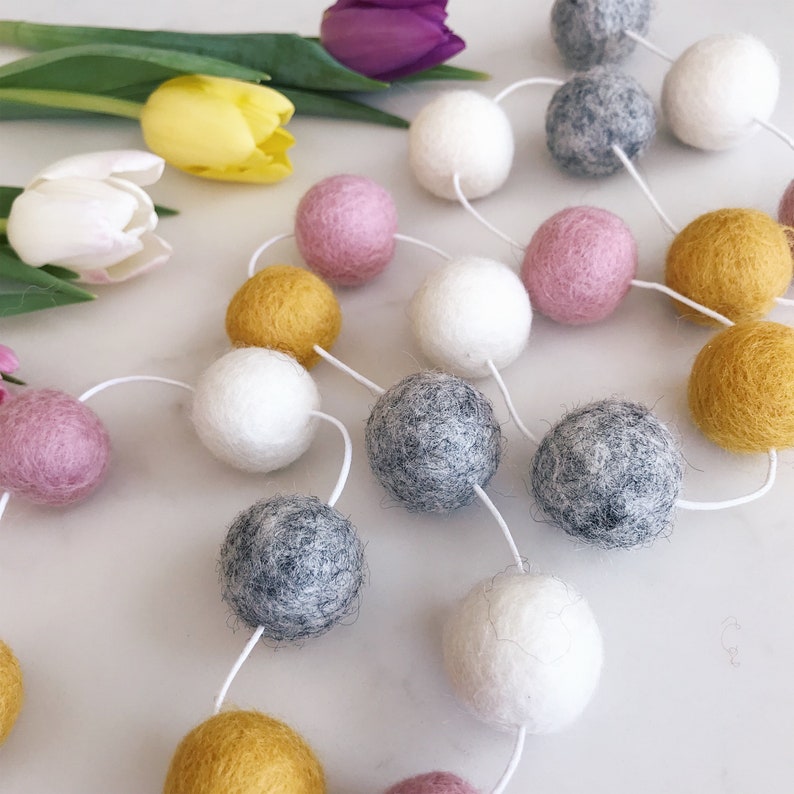 Pom Pom Garland Nursery Felt Ball Garland Grey and Mustard Etsy
