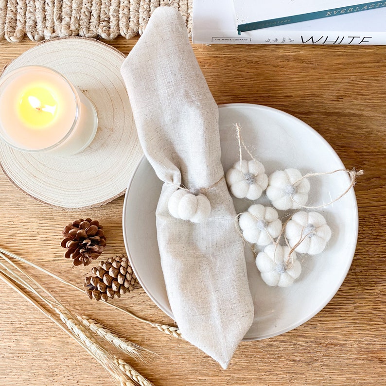 White Wool Pumpkin Hanging Decoration for Fall, Autumn, Halloween image 4