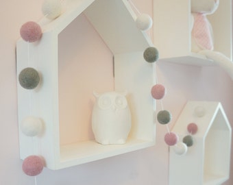 Nursery Decor, Felt Ball Garland, Pom Pom Garland, Girls Nursery Decor, Girls Bedroom Decor, Pink, Grey, Wall Decor, Home Decor, baby Shower