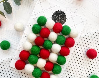 Christmas Felt Ball Pom Pom Garland  Red, Green and White by Stone And Co