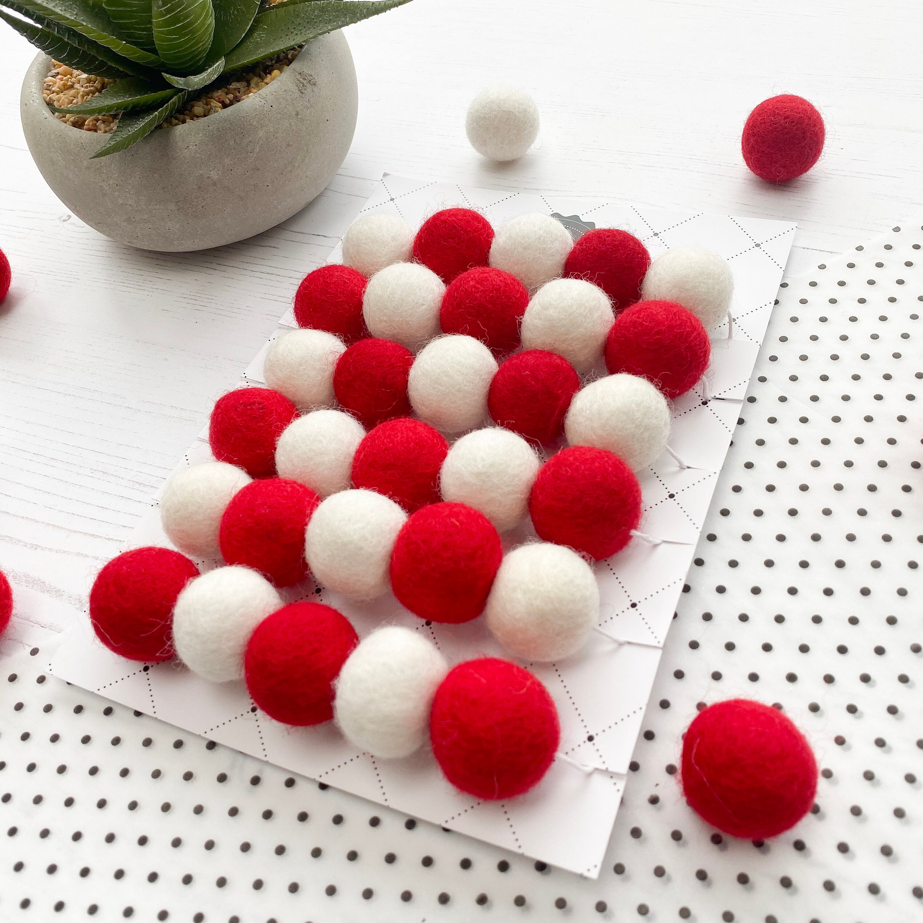 Christmas Felt Ball Pom Pom Garland Red & White by Stone And Etsy
