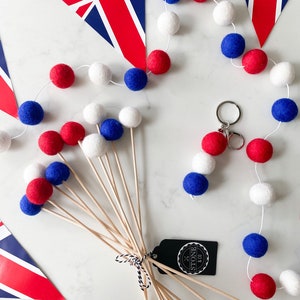 Felt Ball Garland Red, White and Blue Pom Pom Garland By Stone and Co image 3