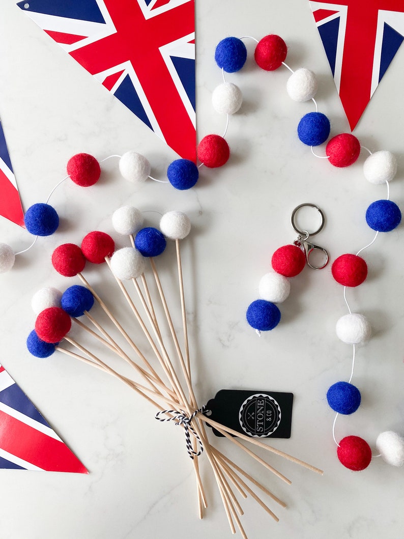 Felt Ball Garland Red, White and Blue Pom Pom Garland By Stone and Co image 3