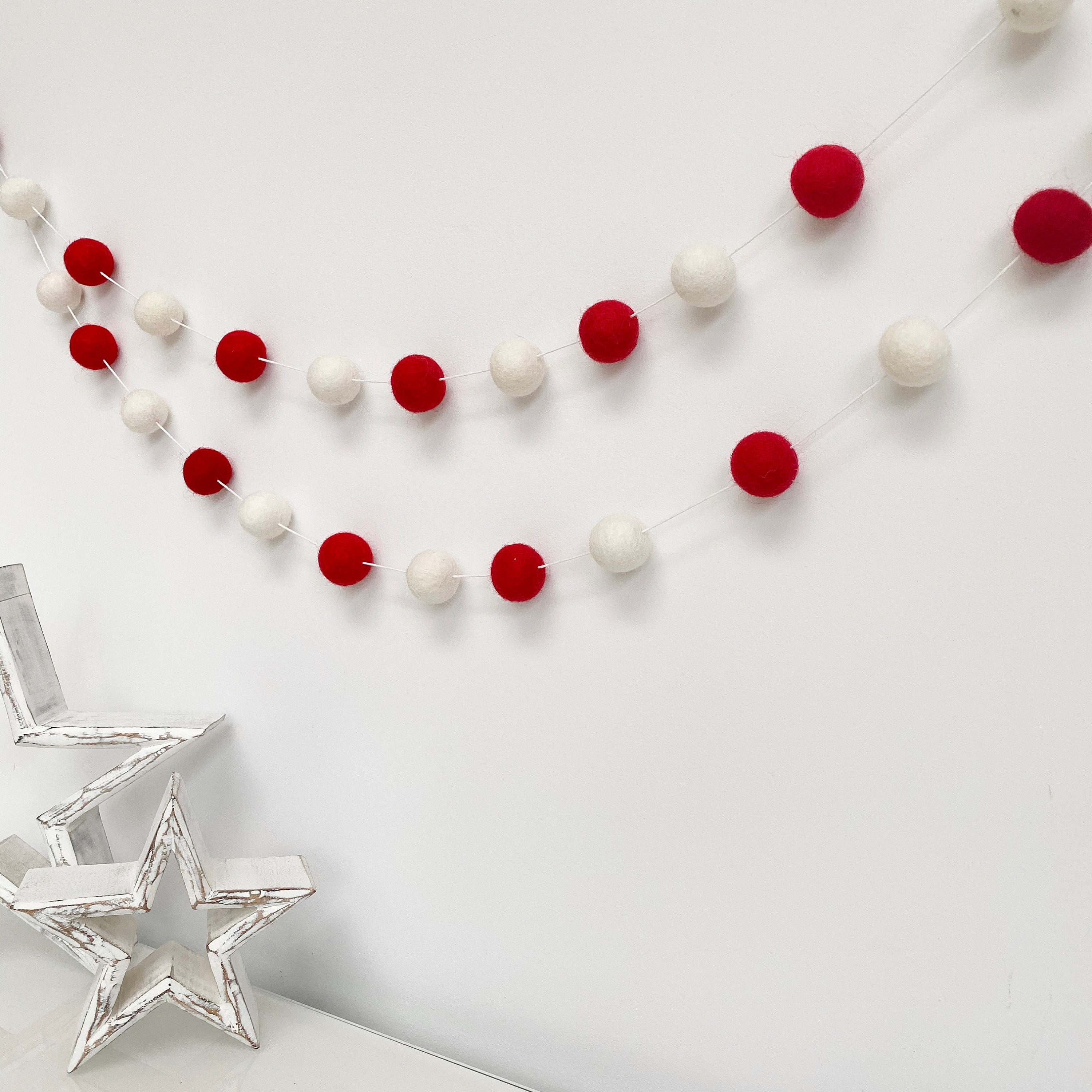 Christmas Felt Ball Pom Pom Garland Red & White by Stone And Etsy