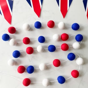 Felt Ball Garland Red, White and Blue Pom Pom Garland By Stone and Co image 2