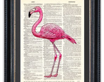 Pink Flamingo, Dictionary Art Print, Flamingo Art, Flamingo Print, Flamingo Decor, Vintage Dictionary Art