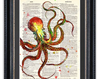 Octopus 1, Dictionary Art Print, Octopus Art, Octopus Wall Art, Octopus Poster, Octopus Decor, Octopus Print, Vintage Octopus