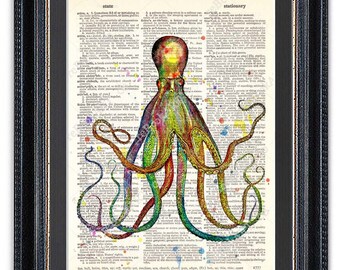 Octopus 2, Dictionary Art Print, Octopus Art, Octopus Wall Art, Octopus Poster, Octopus Decor, Octopus Print, Vintage Octopus