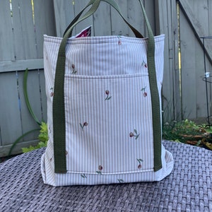 Market Tote Handmade Cloth Tote Upcycled Khakis Market Bag Reusable Grocery Bag Craft Tote School Bag Lined Market Bag Book Bag Everyday Bag