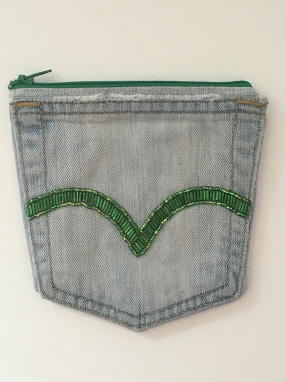 Denim Pocket Coin Purse Lined Coin Purse Small Pouch Green | Etsy