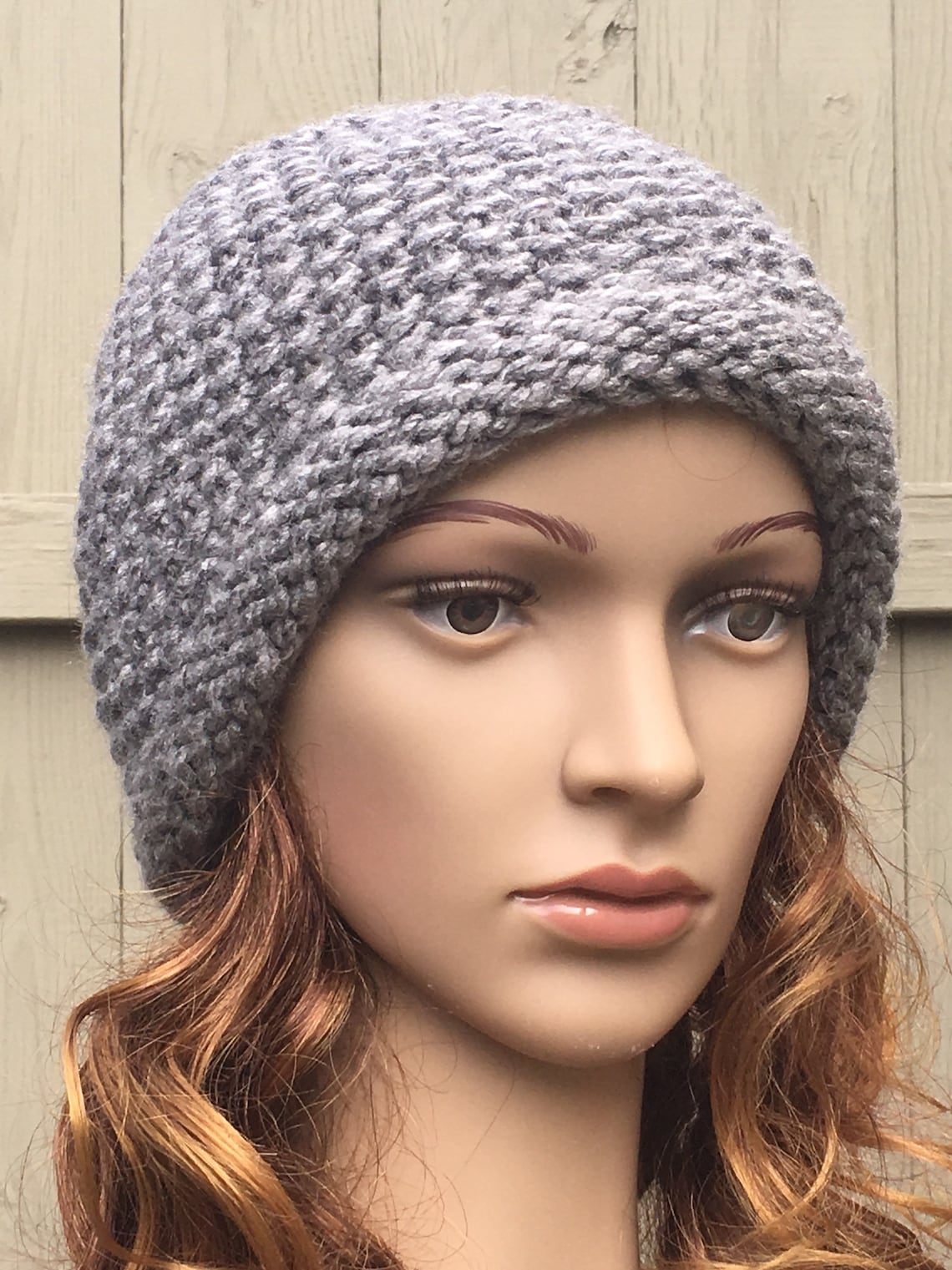 Knit Winter Hat, Seed Stitch Knit Hat, Warm Winter Hat, Gray Knit Hat, Textured Knit Winter Hat
