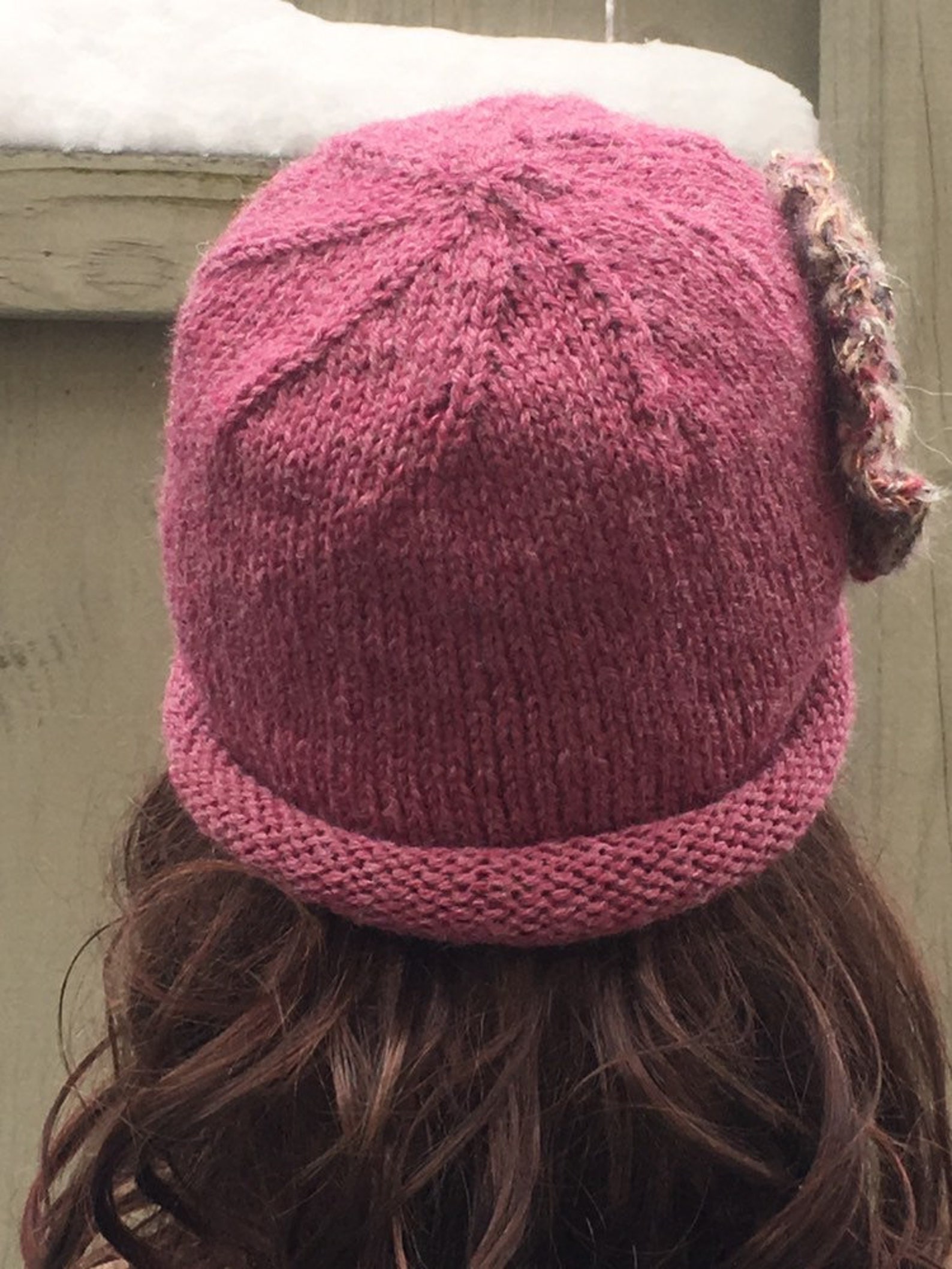 Roll Brim Winter Hat, Hand Knit Winter Hat, Flower Winter Hat, Winter Accessories, Rose Knit Hat