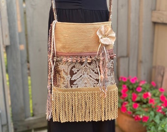 Handmade Upcycled Boho Crossbody Bag, Fringe Hippie Purse