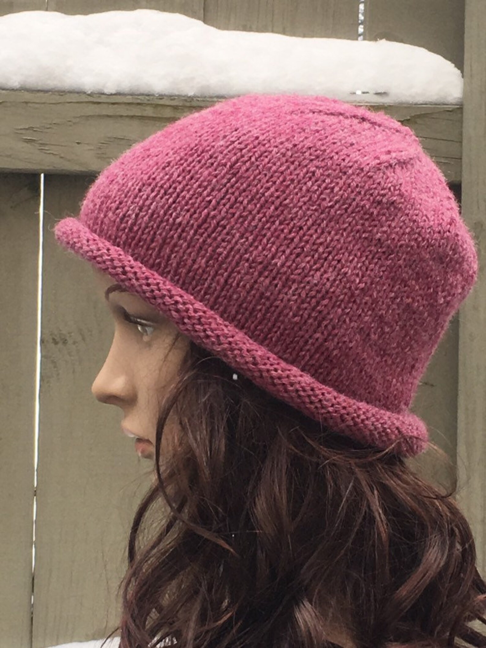 Roll Brim Winter Hat, Hand Knit Winter Hat, Flower Winter Hat, Winter Accessories, Rose Knit Hat
