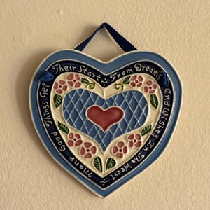 Vintage Handcrafted J. Durban Ceramic Heart-Shaped Decorative Tile with Inspirational Text