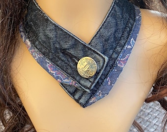 Upcycled Denim Choker: Handmade Jean Waistband Necklace