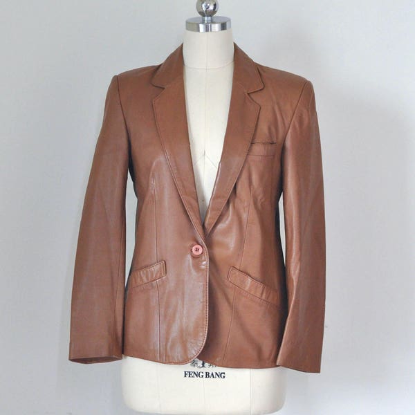 vintage 80s KARL LAGERFELD women brown Italian Nappa lambskin leather blazer / jacket, size FR 40, woman sheep leather jacket