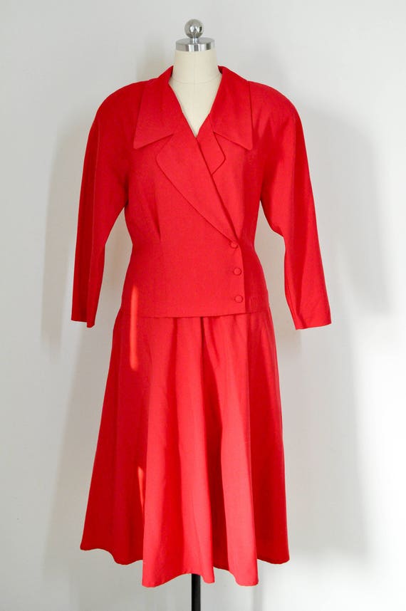 80s ANNE KLEIN II 2 pcs red oversized blazer & mid