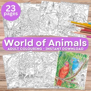 Wild Animals Coloring Book: 23 Printable Adult Coloring Pages (Digital Download)