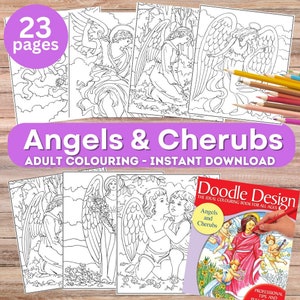 23 Angels and Cherubs Adult Colouring Book, Cherub Colouring, Positive Mindset Coloring, Calmness Relaxation Colouring Book, Adult Coloring