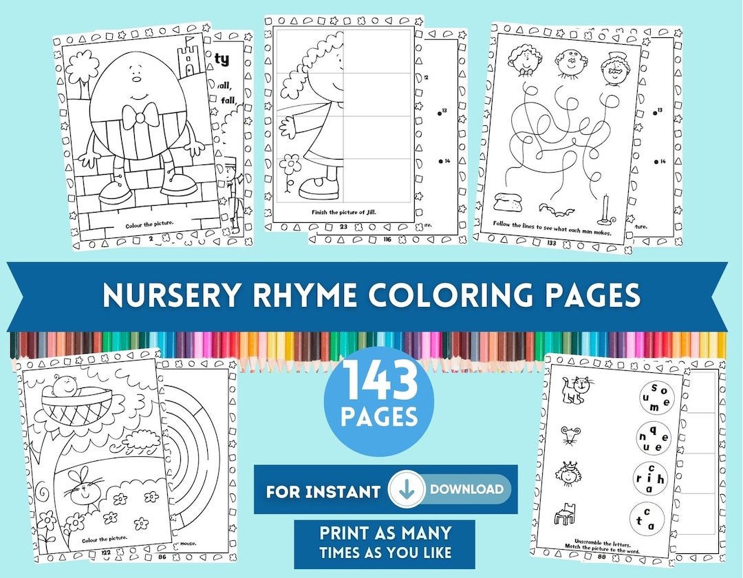 Nursery Rhyme Coloring Pages, Digital Coloring, Printable Activity ...