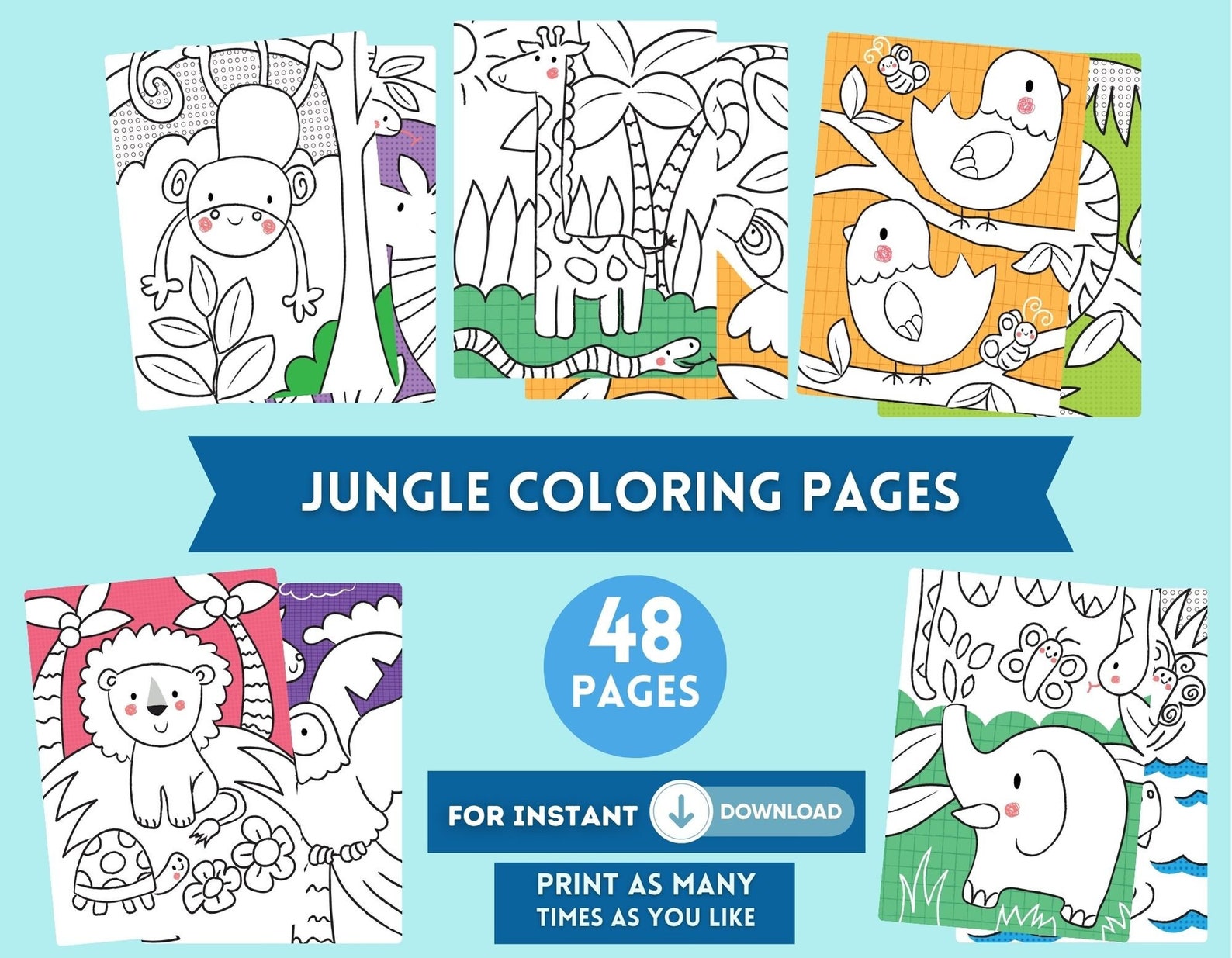 Jungle Coloring Book, Animal Coloring, Printable Animal Coloring Fun ...