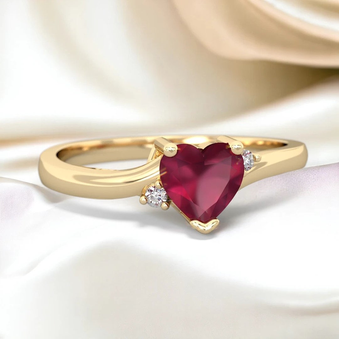 Genuine Ruby Delicate Heart Ring in 14K Gold - Etsy