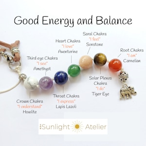 Handmade 7 Chakra Car Charm, Natural Gemstones, Lucky Elephant Decor