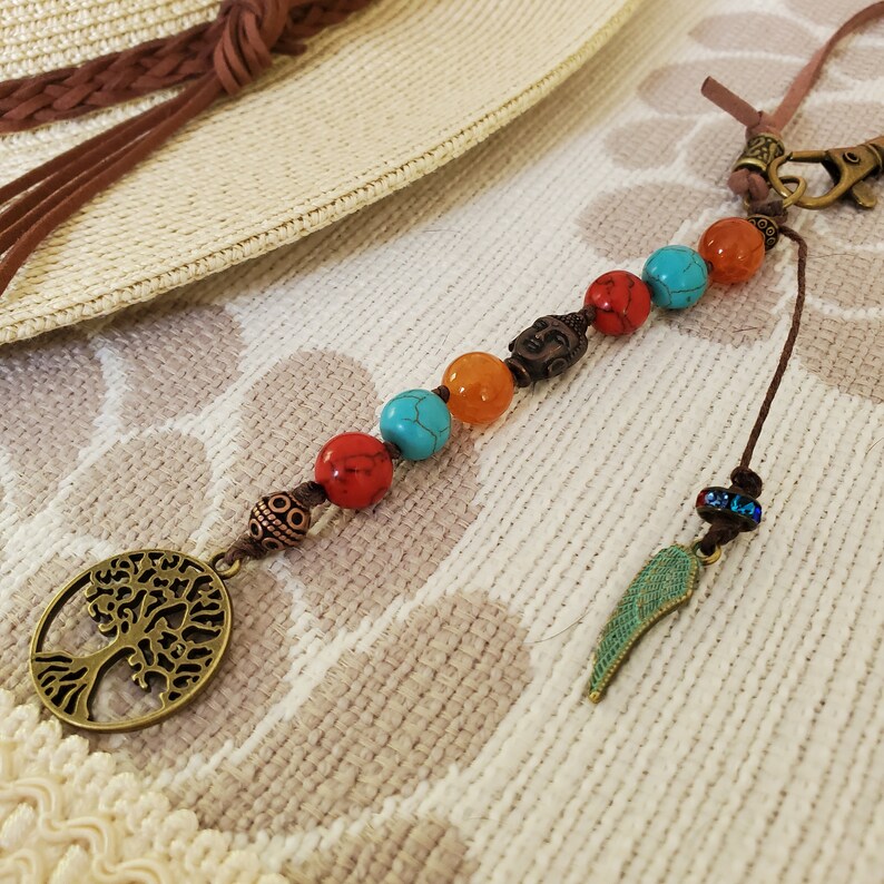 Buddha First Car gift Buddha hanging charm Boho mirror car charm Buddha purse charm Boho Tree of life car charm Bohemian car charm