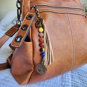 Tree of Life Bag Charm – Earth Tones Handmade Boho Purse Charm, Crystal Handbag Accessory