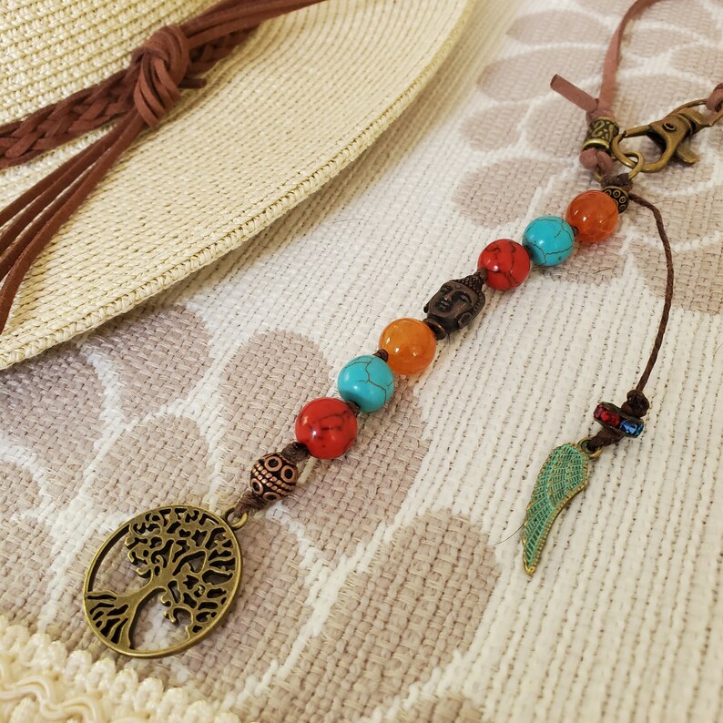 Buddha First Car gift Buddha hanging charm Boho mirror car charm Buddha purse charm Boho Tree of life car charm Bohemian car charm
