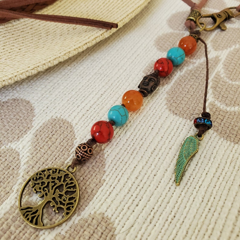 Buddha First Car gift Buddha hanging charm Boho mirror car charm Buddha purse charm Boho Tree of life car charm Bohemian car charm