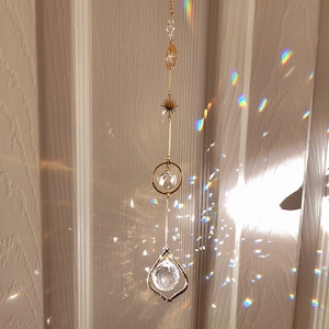 Suncatcher, Crystal suncatcher, Moon and Sun hanging decor, Boho home decor