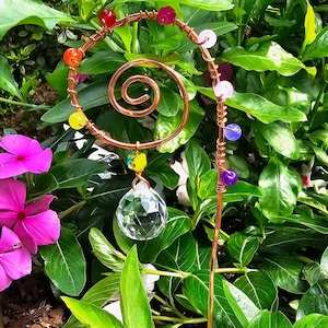 Handmade Copper Plant Stake Suncatcher: Boho Garden Decor