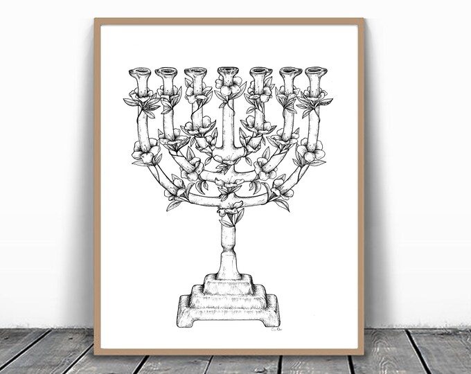 Menorah Wall Art, Exodus 25, Tabernacle Lampstand, 7 Lamp Menorah