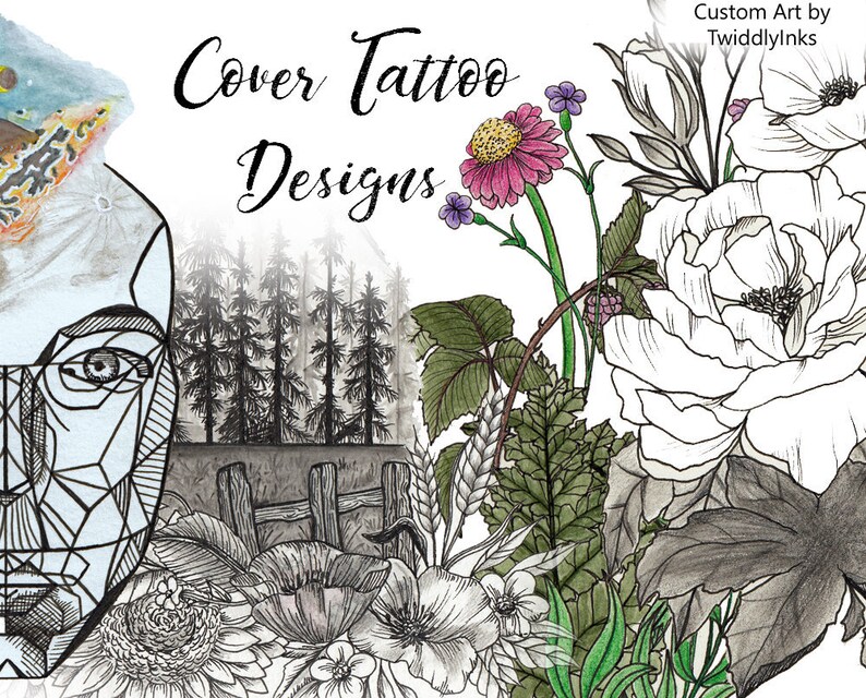 Cover Tattoo Custom Tattoo Design Original Cover Tattoo Art Custom Cover Tattoo Watercolor Cover Tatt Greycale Cover Tattoo Artwork