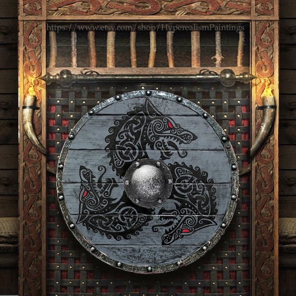 Fenrir Gray Wolf Authentic Battleworn Viking Shield