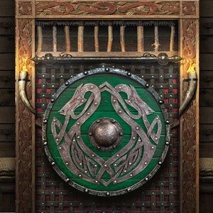 Valhalla GREEN Sea Dragon Jörmungandr Authentic Battleworn Viking Shield