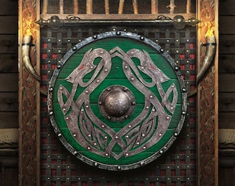 Valhalla GREEN Sea Dragon Jörmungandr Authentic Battleworn Viking Shield