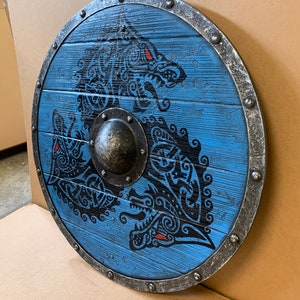 Fenrir BLUE Wolf Authentic Battleworn Viking Shield - Etsy