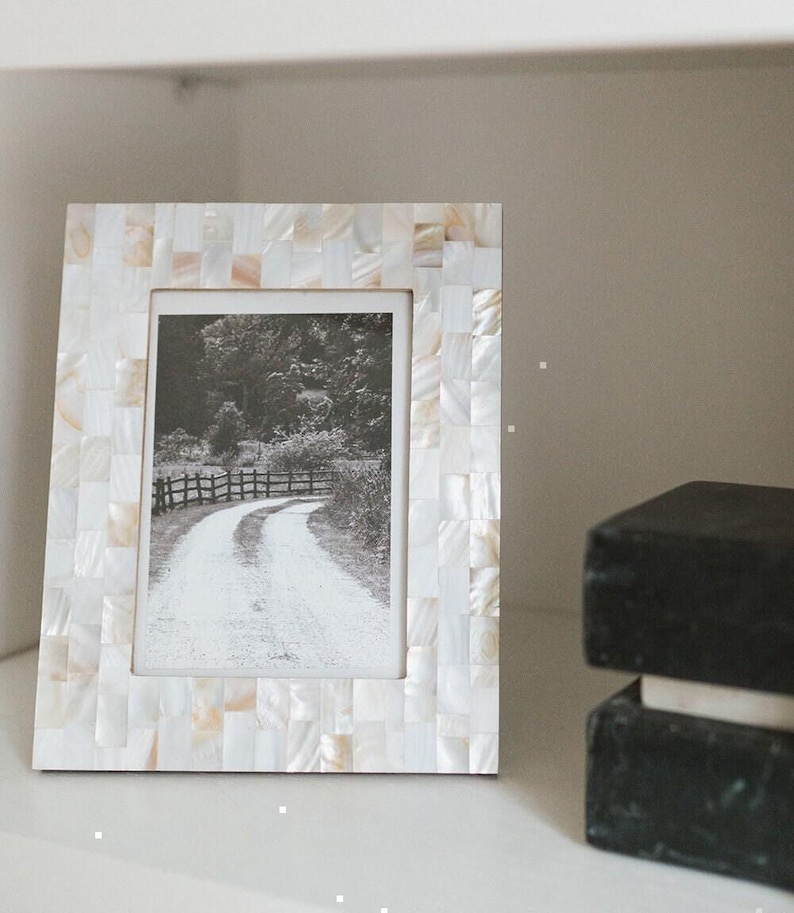 5x7 Photo Frame, Mother Of Pearl Picture Frame, Unique Picture Frame, Mosaic Frame, Anniversary Photo Frame, Decorative Frame, Tabletop image 2