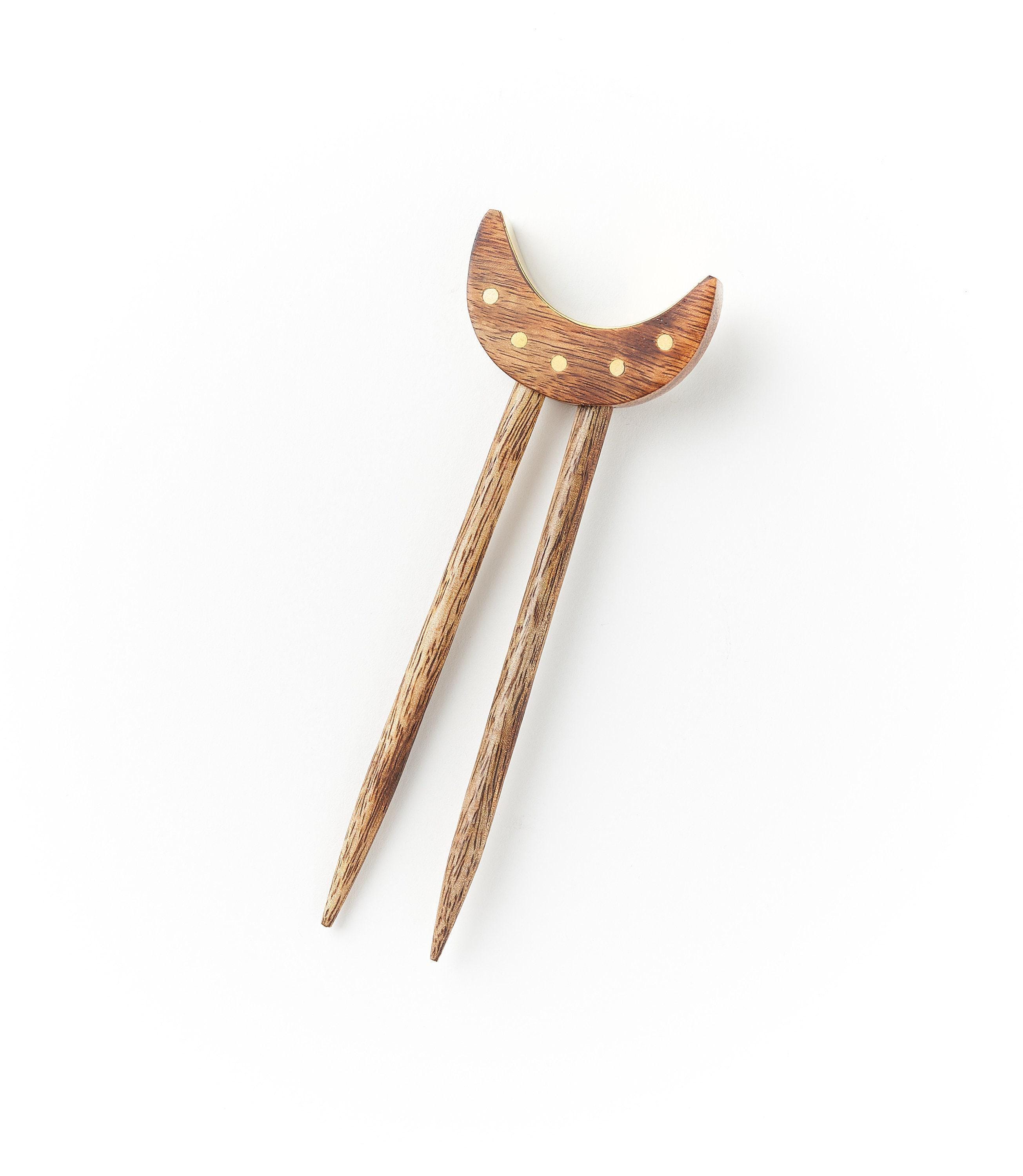 SYKIA Moon Plate Hair Fork （GOLD） Crescent Moon Hair Stick With Black Oak Wood, Resin and Gold