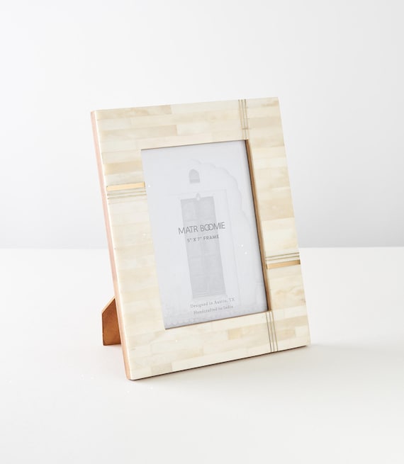 5x7 Picture Frame, Cream Color Frame With Brass Accents, Handmade 5x7 Frame, Tabletop Picture Frame, Boho Picture Frame, Unique Wedding Gift