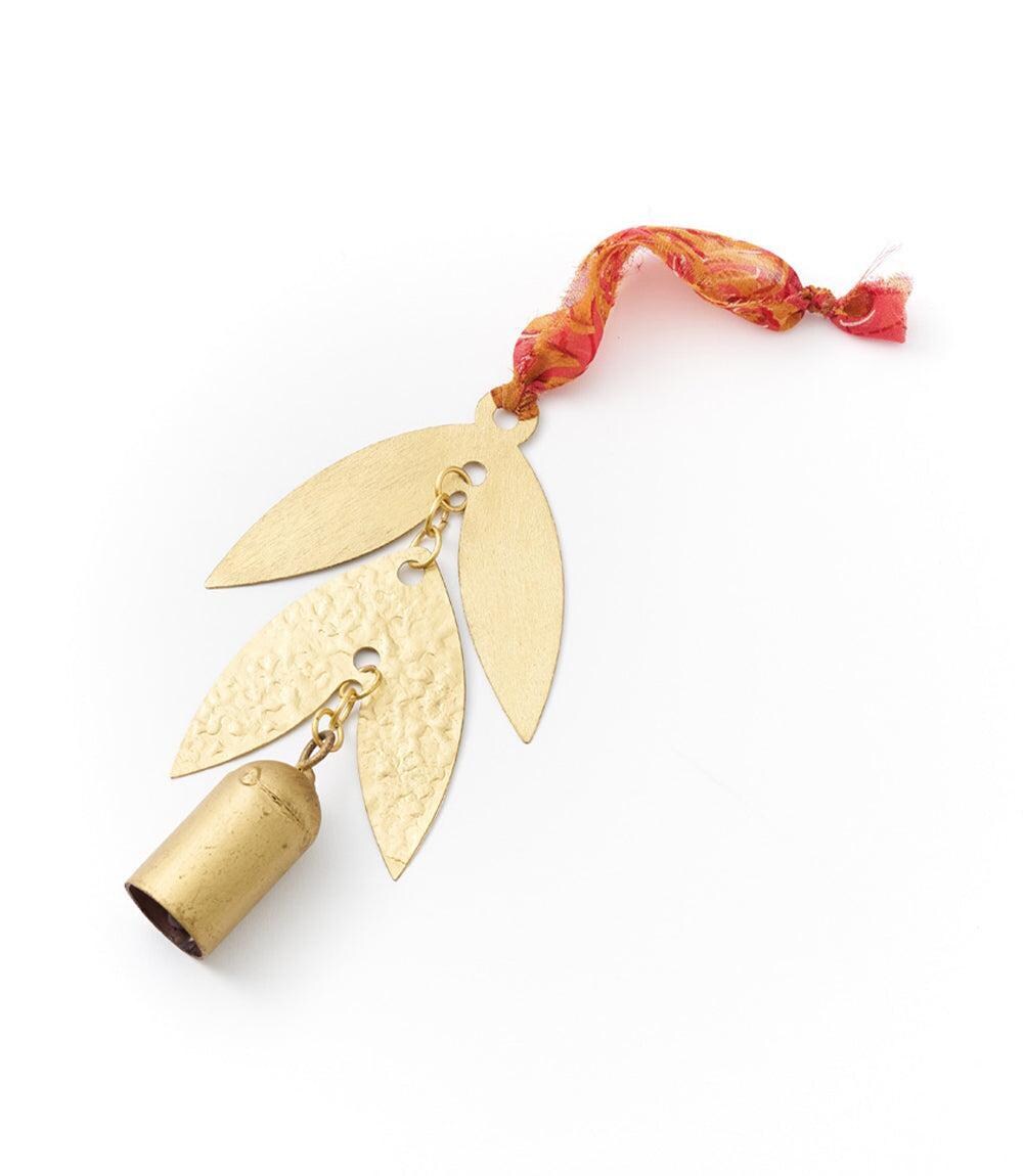 Chameli Wind Chime with Bell and Upcycled Sari Hanger - Leaves