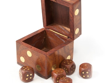 Hand Carved Wooden Dice Box, Dice Game Box, Dice Set for Games, Lucky Dice, Dice Box with 5 Dice Inside, Gifts for Him by Matr Boomie