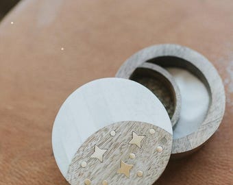 Salt And Pepper Cellar, Hand Carved Wood And Bone Cellar, Spice Box, Celestial Cellar With Lid, Stars Container, Hosting Gift, Farmhouse